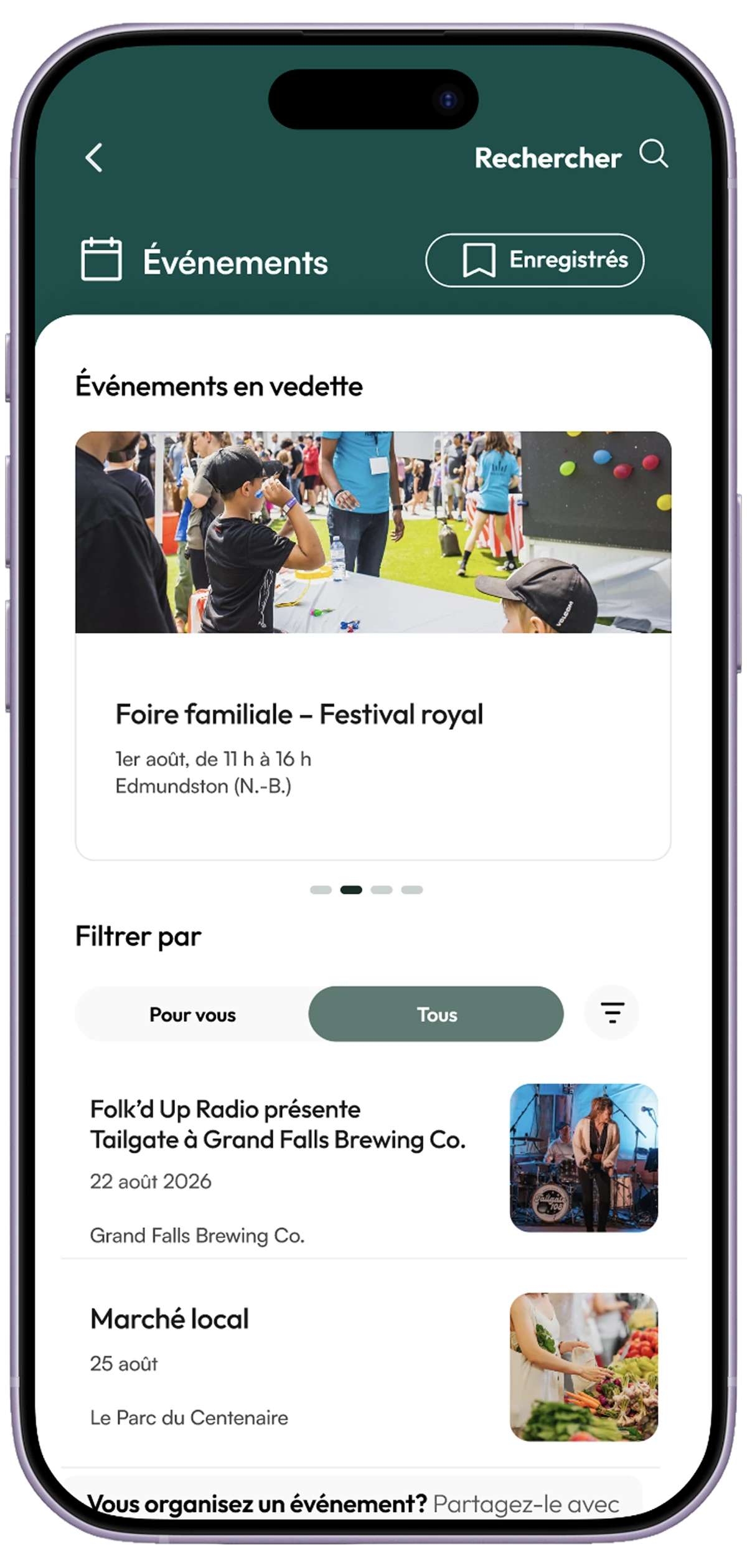 Événements aperçu de l'application